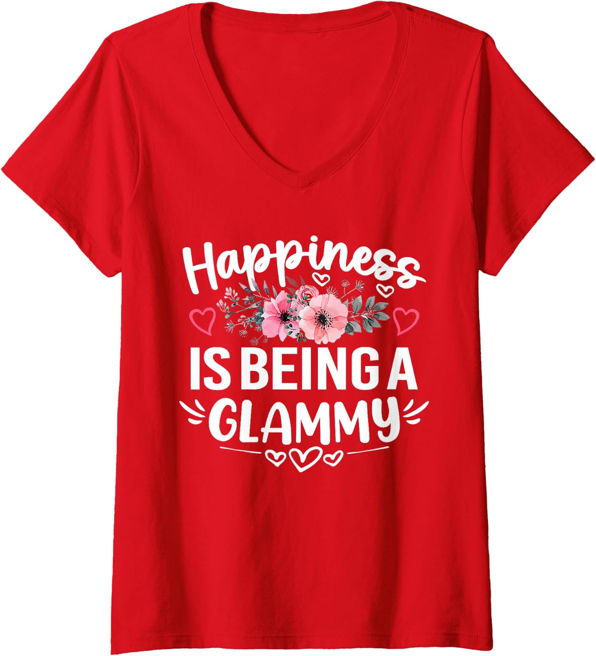 Womens Happiness Is Being A Glammy Funny Mother's Day Grandma V-Neck T-Shirt - Red