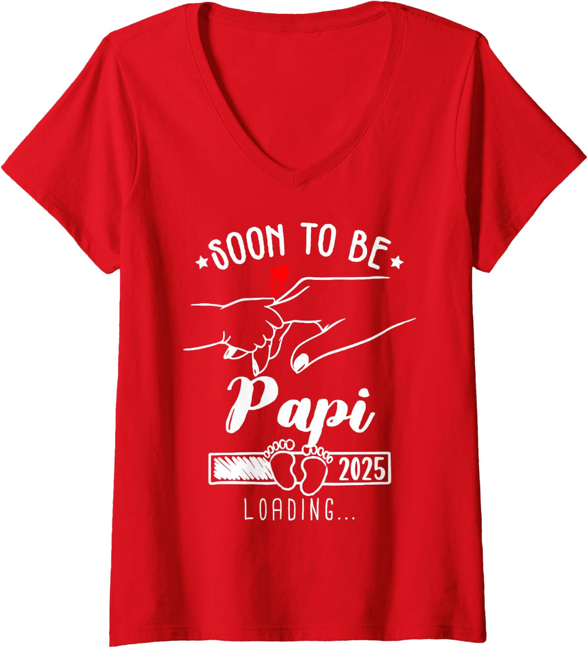 Women's Soon to Be Papi Est 2025 Loading Promoted V-Neck T-Shirt - Red