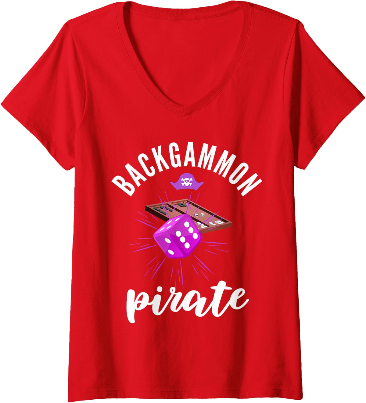Women's Backgammon Pirate Game Tournament Humor V-Neck T-Shirt - Red