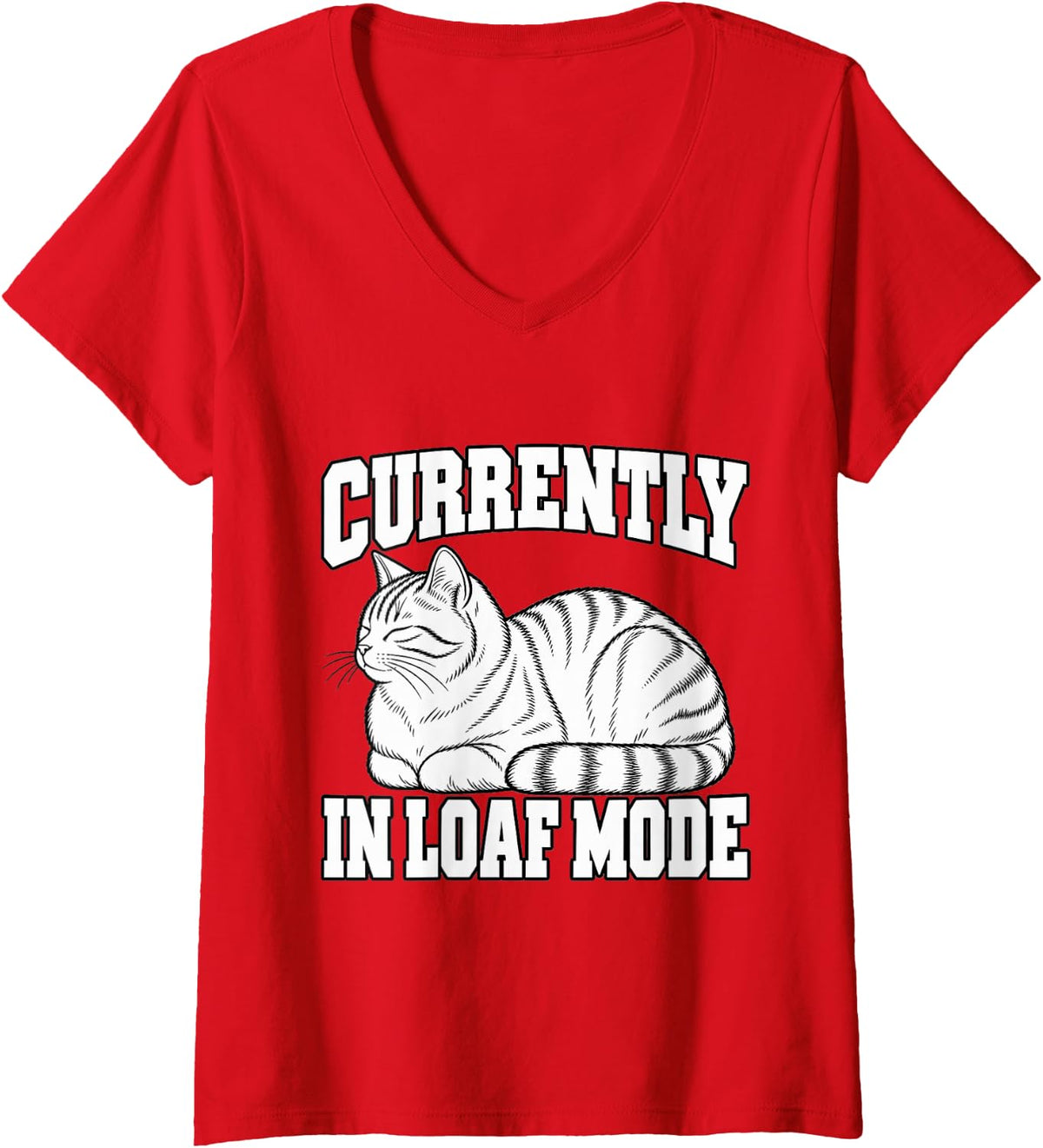 Women's Tabby Cat Currently in Loaf Mode Funny Stripes Kitten Feline V-Neck T-Shirt - Red