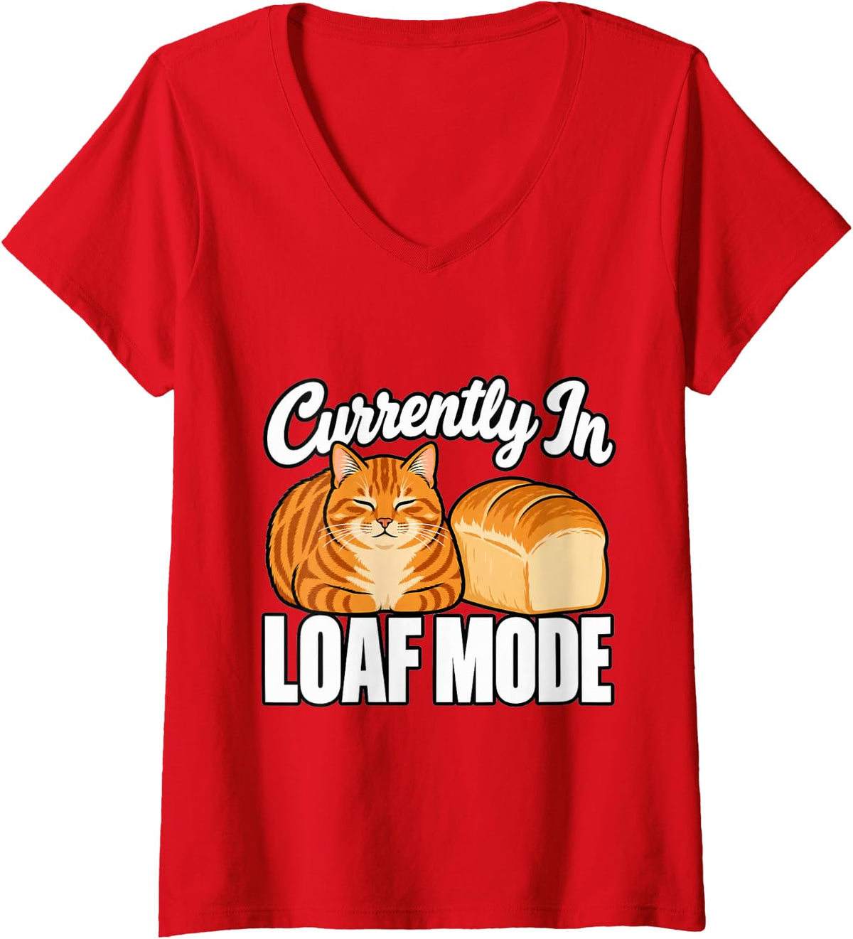 Women's Tabby Cat Currently in Loaf Mode Owner Funny Stripes Feline V-Neck T-Shirt - Red