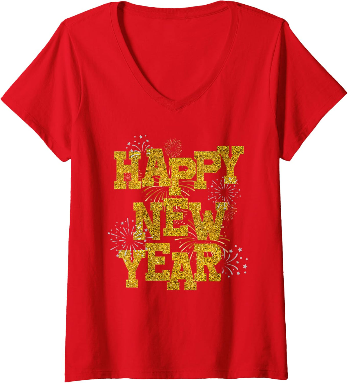 Women's Happy New Year Confetti Fireworks New Year's Eve Party V-Neck T-Shirt - Red