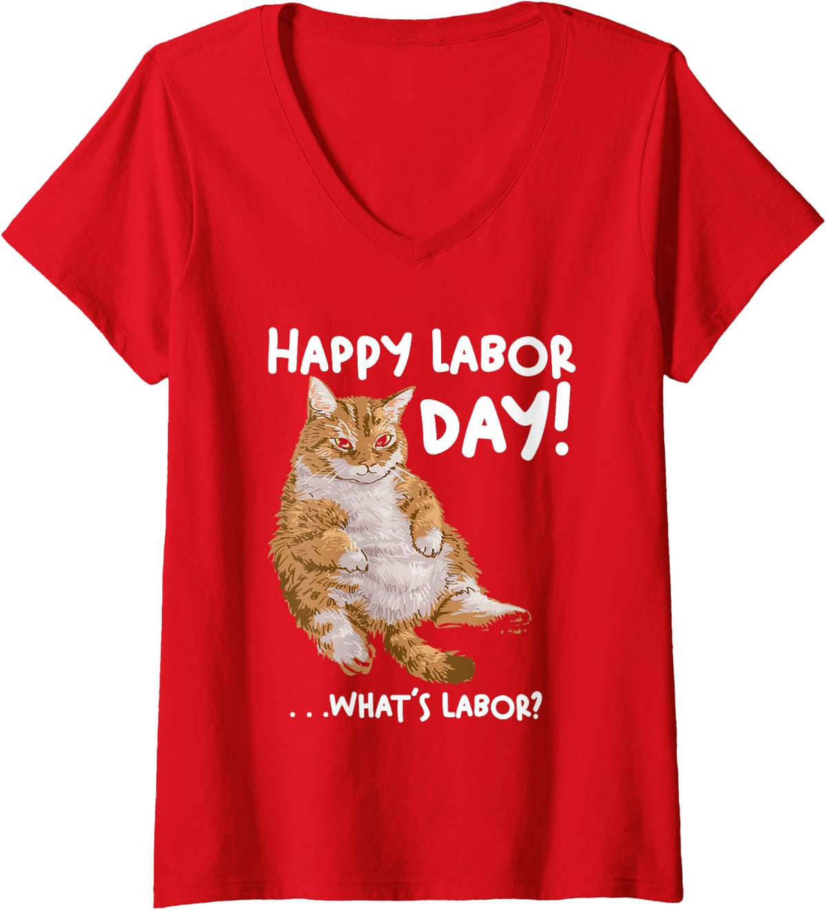 Women's Funny Labor Day cat tee for Women/Men What is Labor? Cat V-Neck T-Shirt - Red