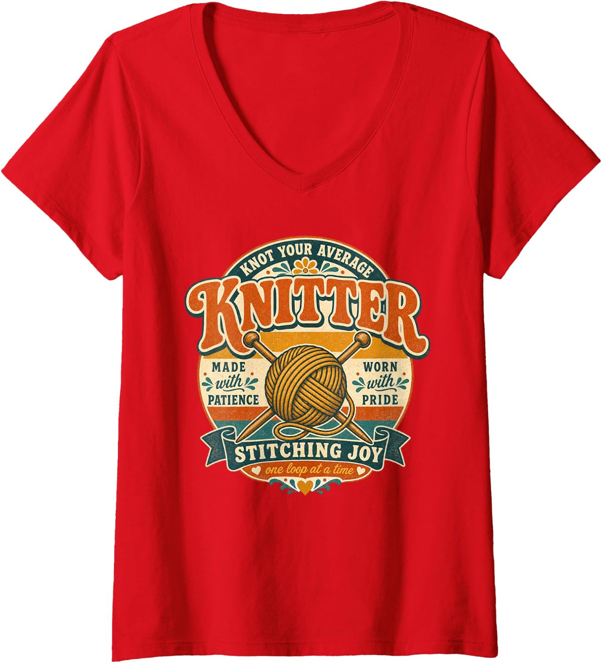 Women's Funny Knit Conversation Starter Knot Your Average Knitter V-Neck T-Shirt - Red