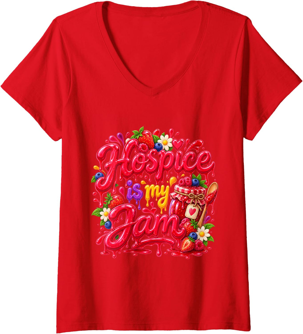 Women's Hospice is My Jam V-Neck T-Shirt - Red