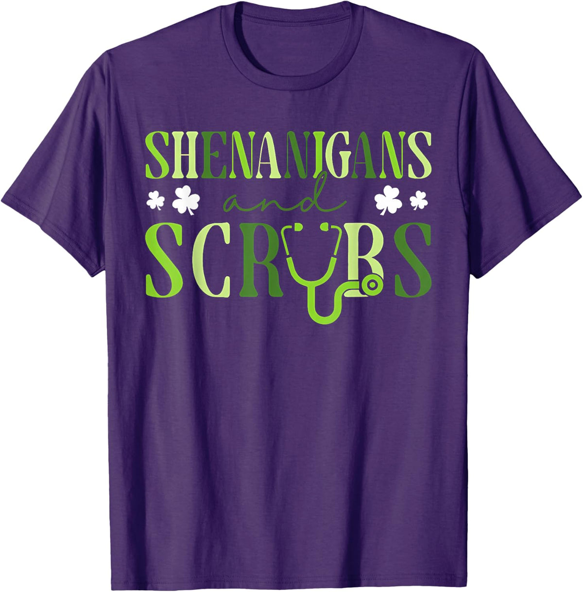Shenanigans and Scrub Stethoscope St Patricks Day Nurse T-Shirt - Purple