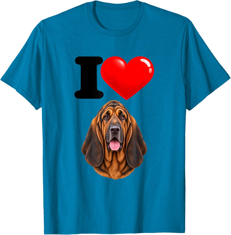 I Love Bloodhound Cute Dog Mom Dad T-Shirt - Sapphire Blue