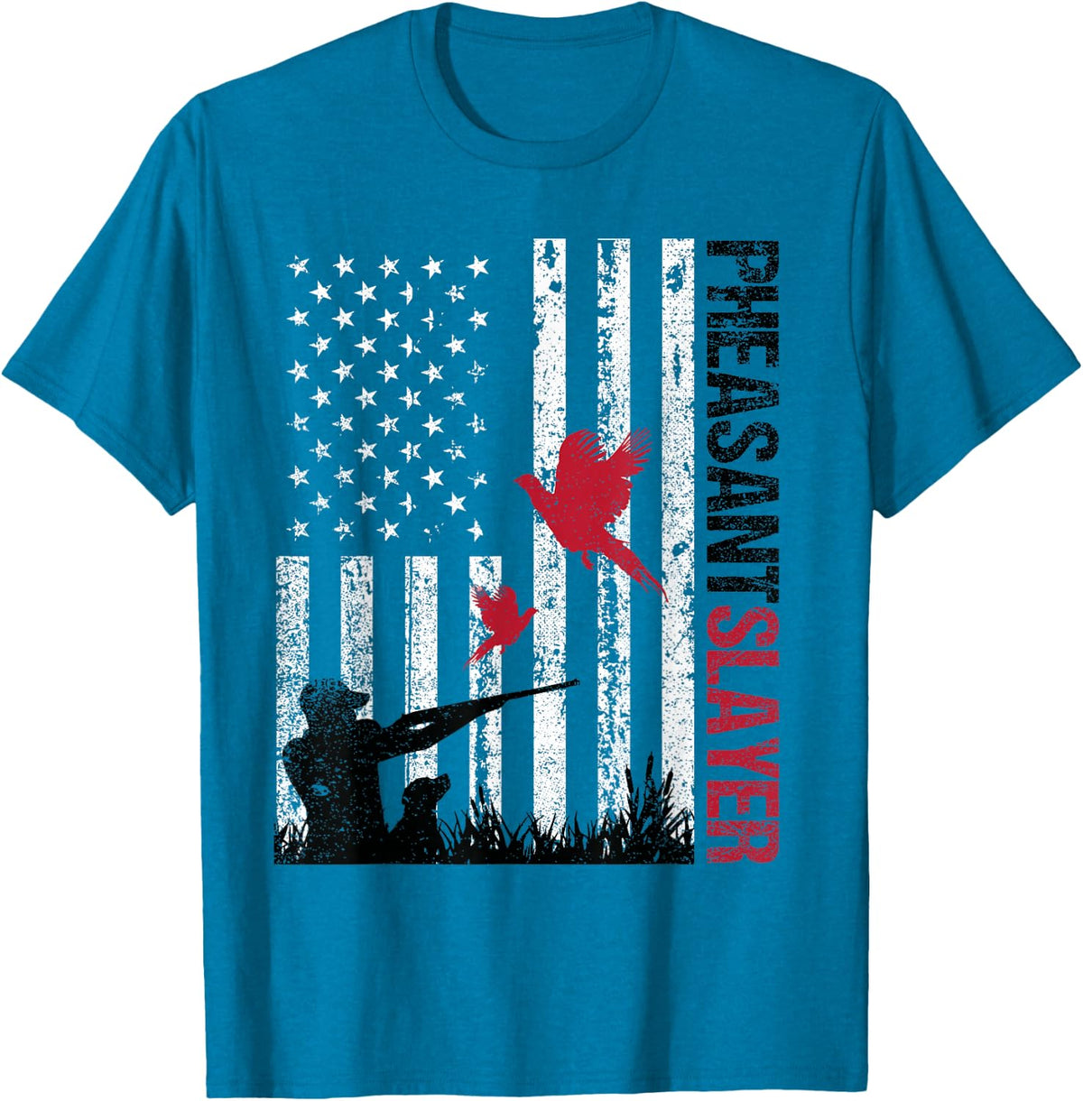 American Flag Pheasant Hunting Pheasant Slayer T-Shirt - Sapphire Blue