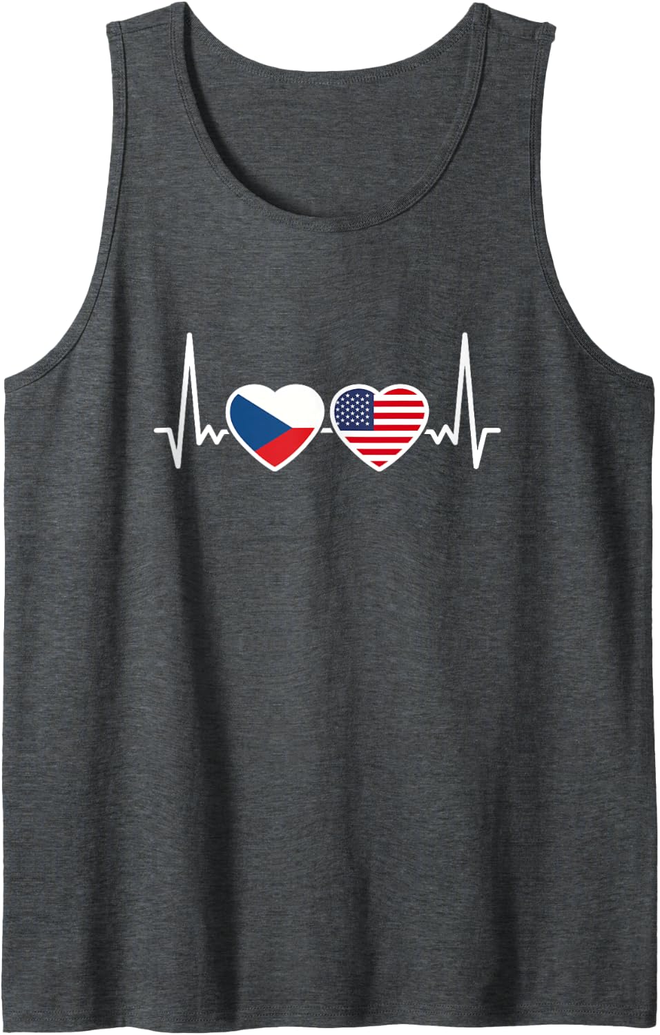 Czechia USA Heartbeat Flag American Czech Tank Top - Dark Heather Grey