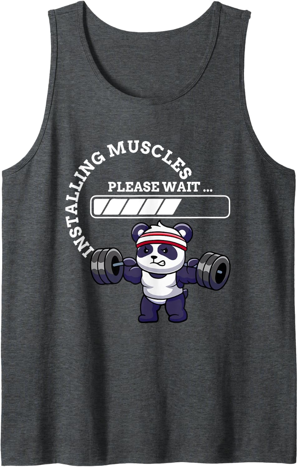 Muscle Building Fitness Panda Weight Lifting Barbell Workout Tank Top - Dark Heather Grey