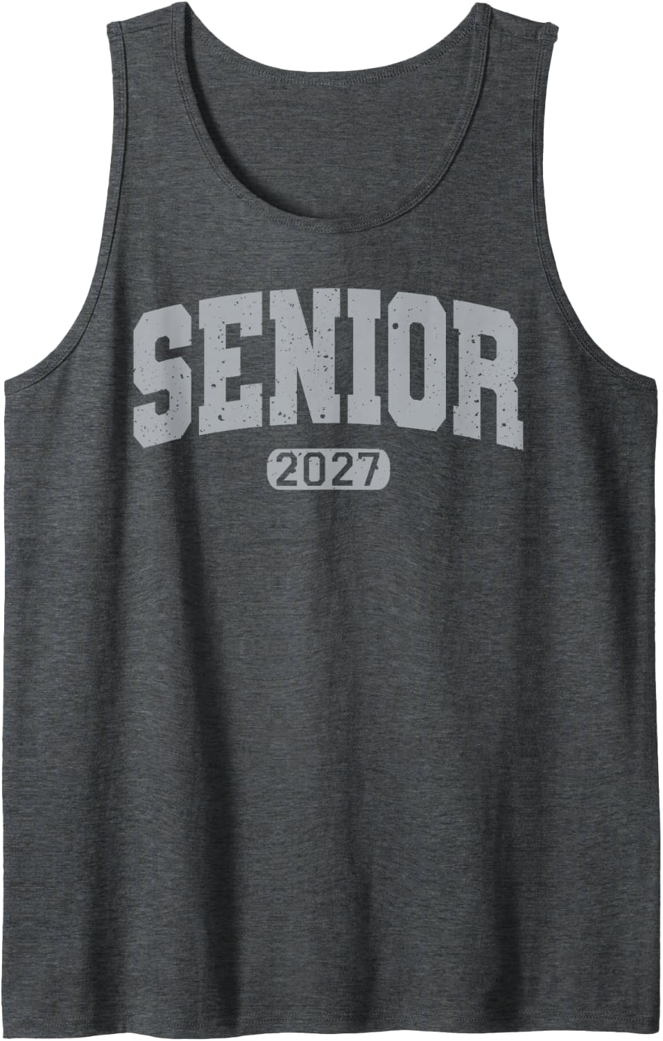 Senior 2027 Graduation Varsity Gray Distressed Grunge Sleeveless Tank Top - Dark Heather Grey