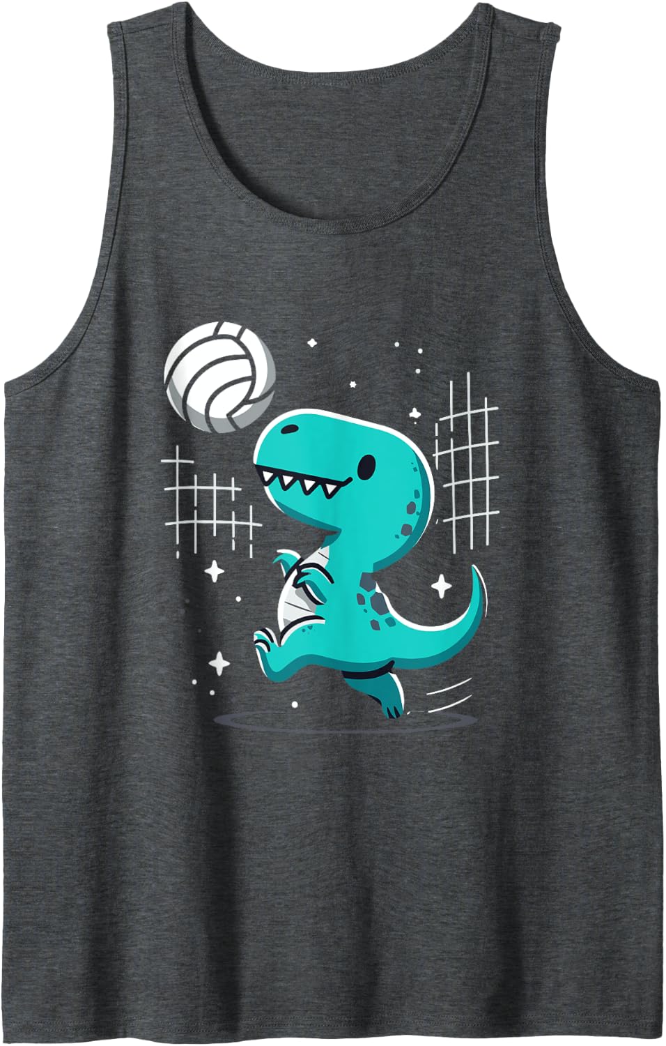 Cute T-Rex Dinosaur Playing Volleyball Funny Design Tank Top - Dark Heather Grey