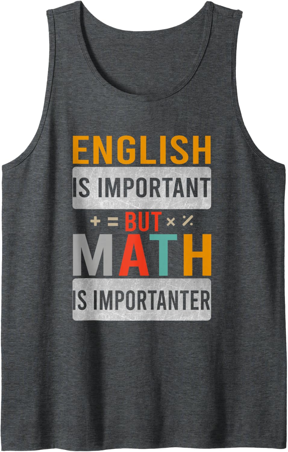 English is Important But Math is Importanter Sleeveless Tank Top - Dark Heather Grey