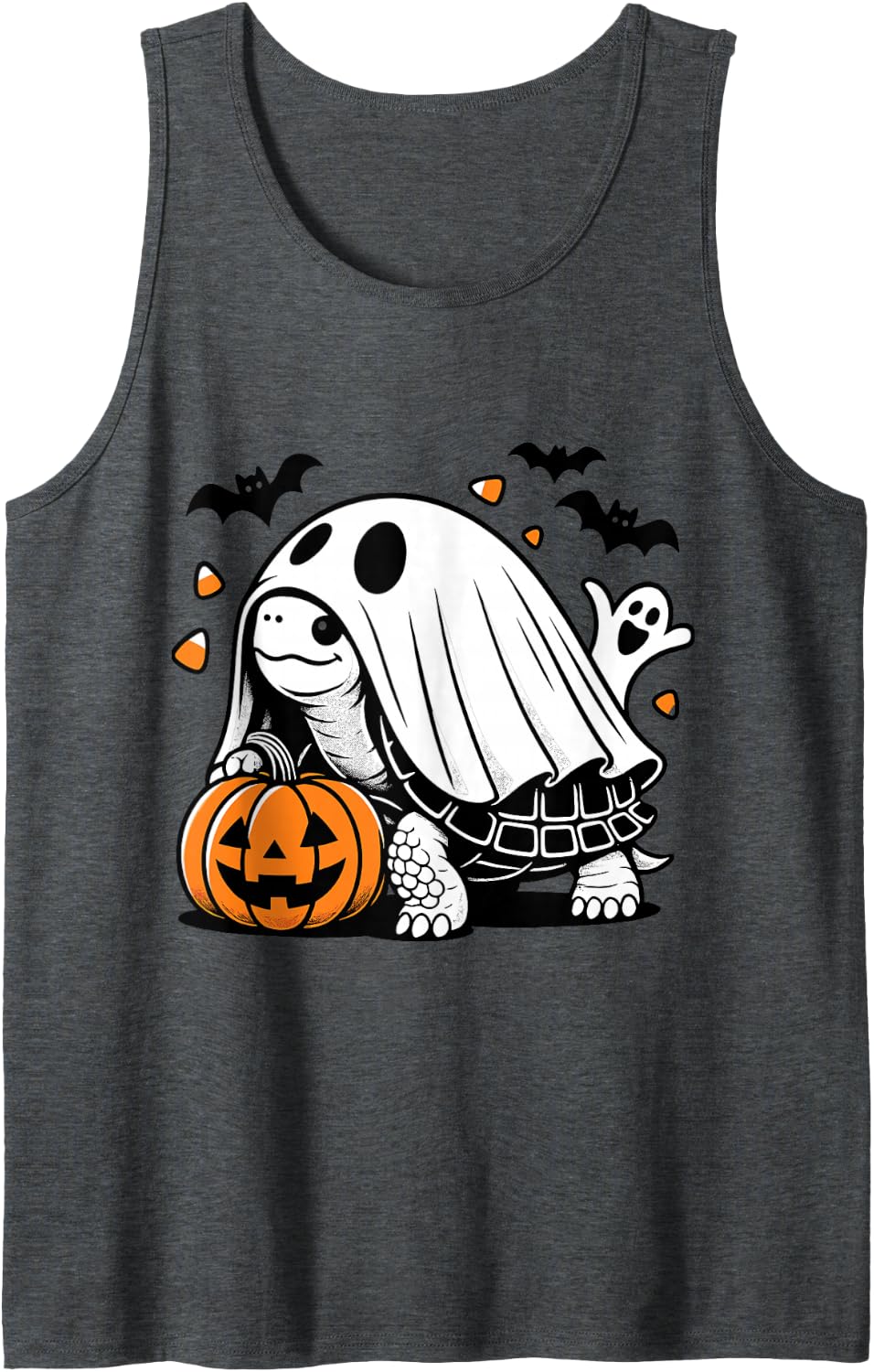 Halloween Turtle Ghost Pumpkin Tortoise Costume Sleeveless Tank Top - Dark Heather Grey