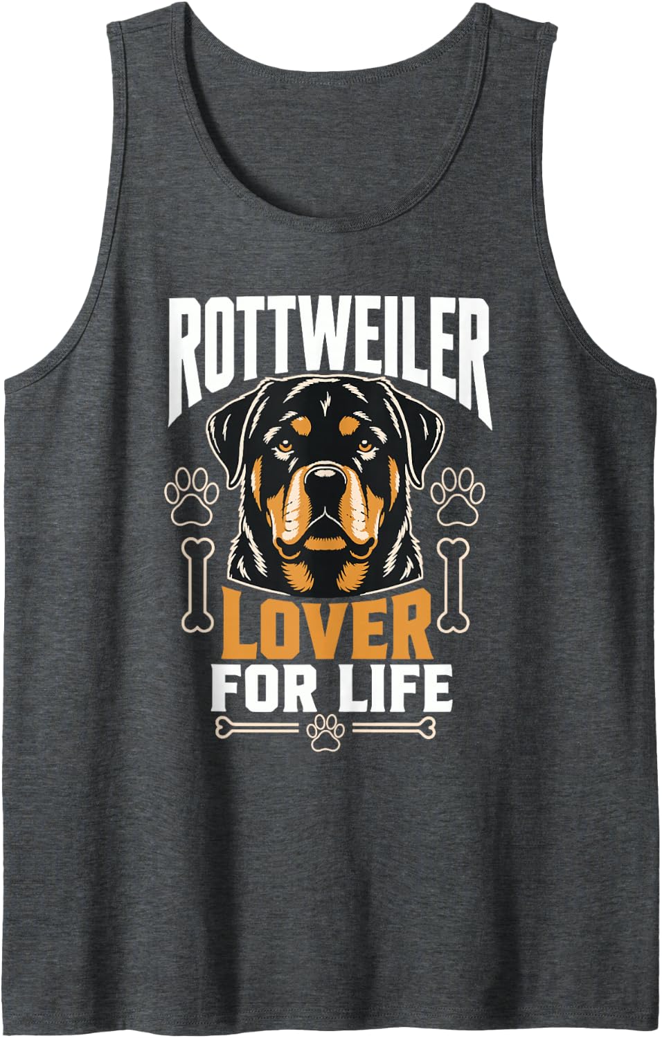 Rottweiler Dog Lover Pet Paw Bone Sleeveless Tank Top - Dark Heather Grey