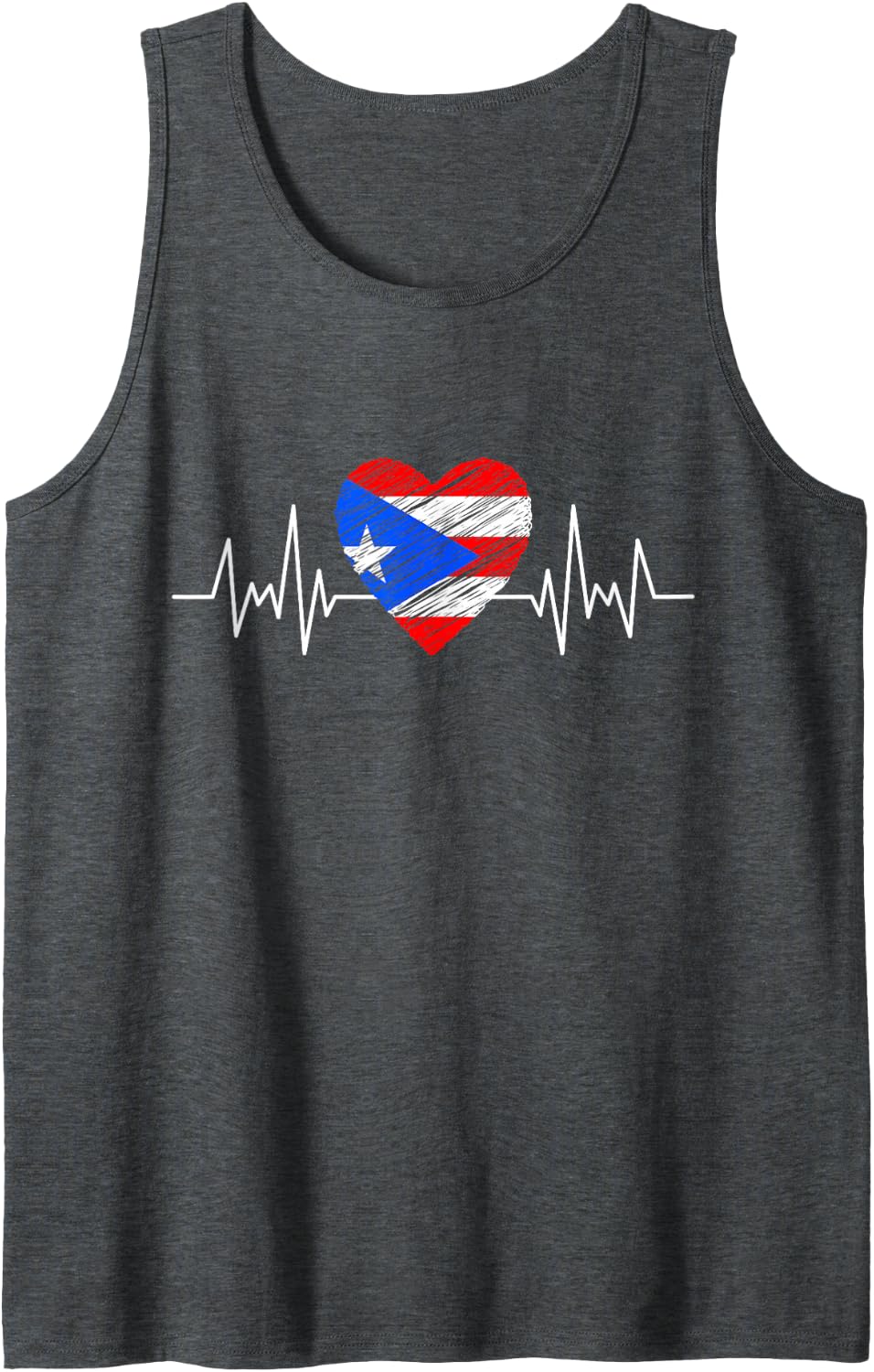 Puerto Rico Flag Heartbeat Pride Grunge Puerto Rican Flag Tank Top - Dark Heather Grey