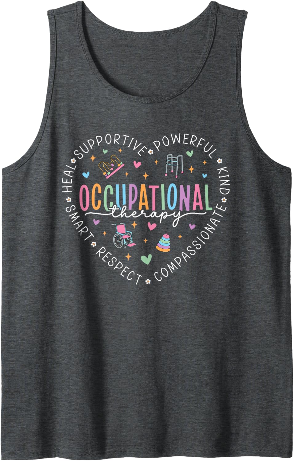 Occupational Therapy Shirt OT Heart Occupational Therapist Sleeveless Tank Top - Dark Heather Grey