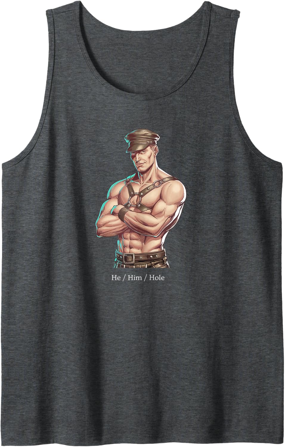 He / Him / Hole Pronouns For Men Gay Pride Flag Tank Top - Dark Heather Grey