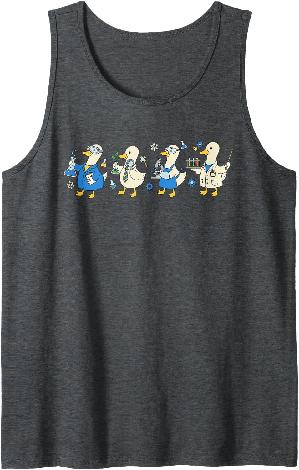Women Funny Silly Goose Science Teacher STEM Back to School Sleeveless Tank Top - Dark Heather Grey