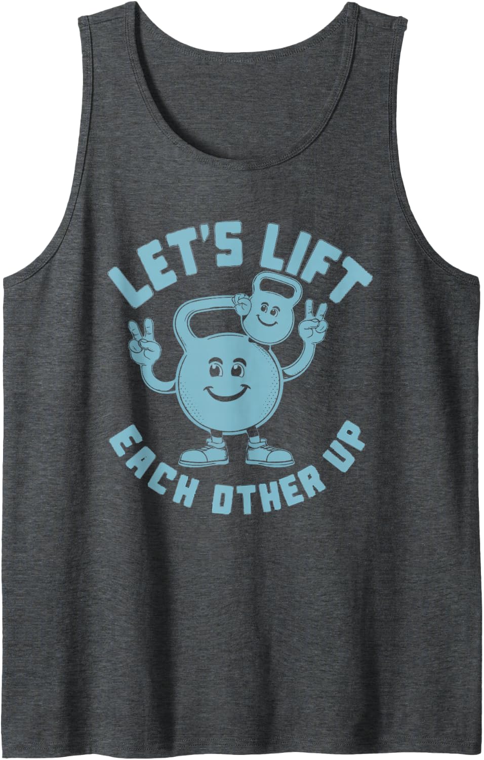 Let's Lift Each Other Up Kettlebell Peace Sign Gym Positive Tank Top - Dark Heather Grey