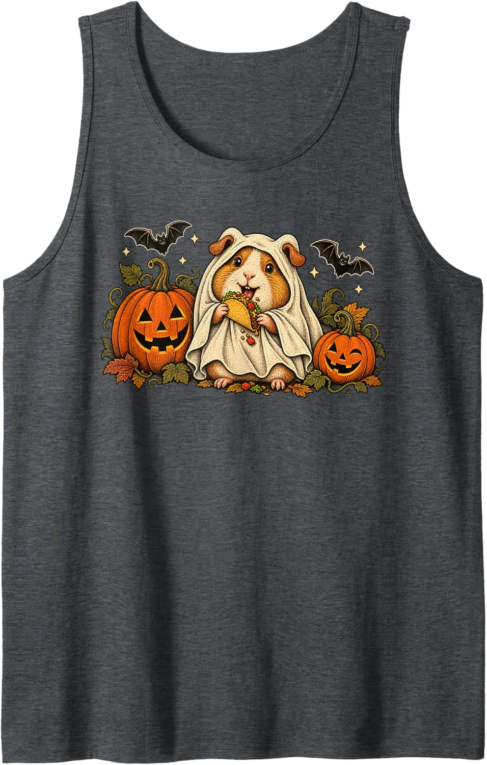 Halloween Animal Guinea Pig Ghost Taco Cute Spooky Pet Sleeveless Tank Top - Dark Heather Grey