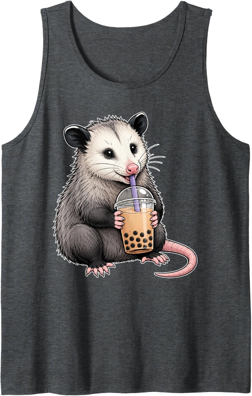 Opossum Possum Boba Tea Funny Graphic Tank Top - Dark Heather Grey