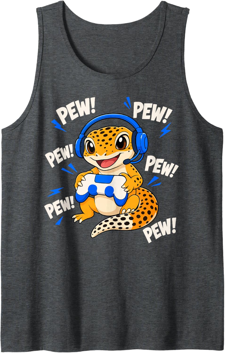 Leopard Gecko Gaming Cute Lizard Sleeveless Tank Top - Dark Heather Grey