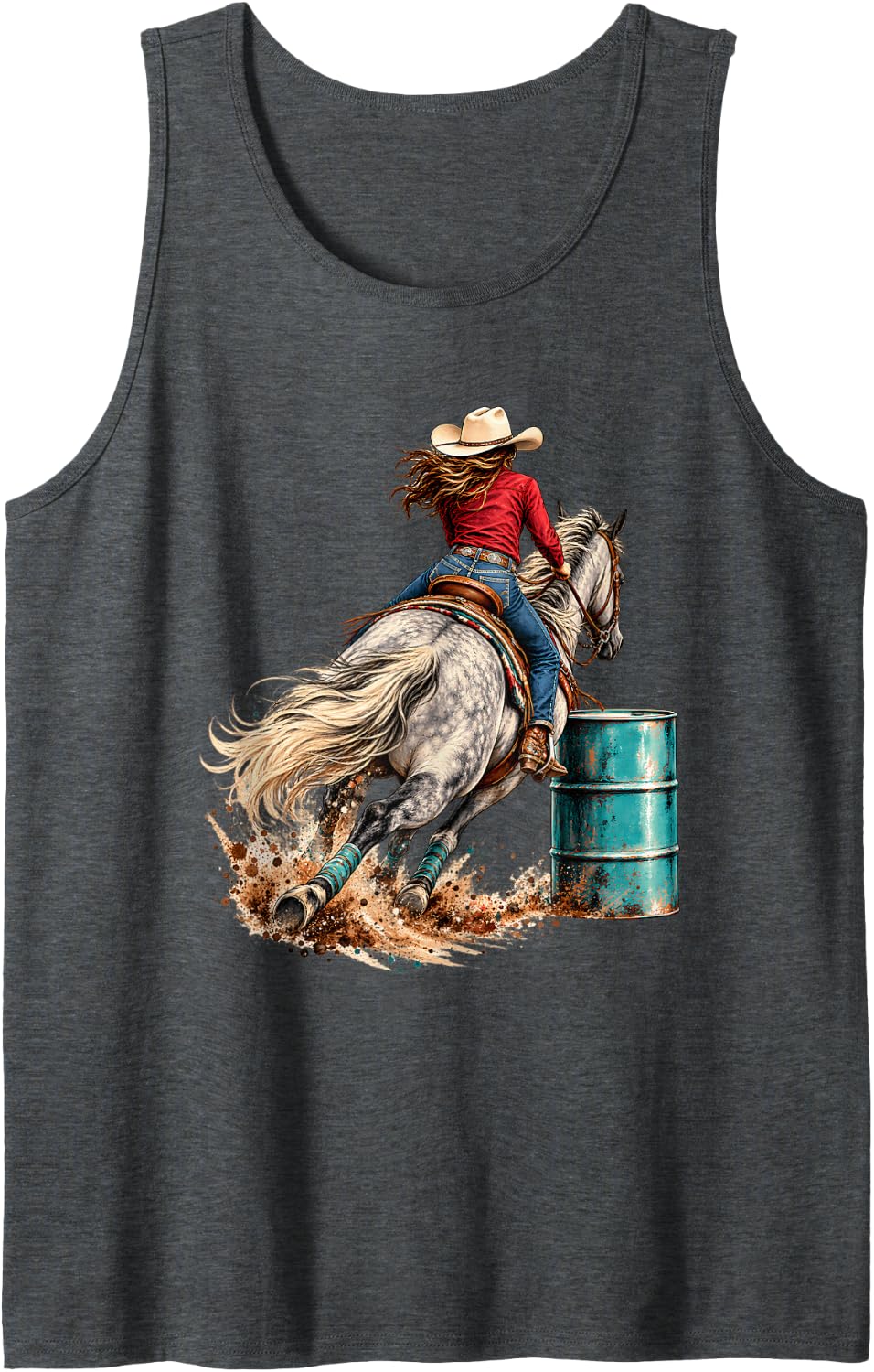Barrel Racing Cowgirl Gray Horse Western Rodeo Rider Sleeveless Tank Top - Dark Heather Grey