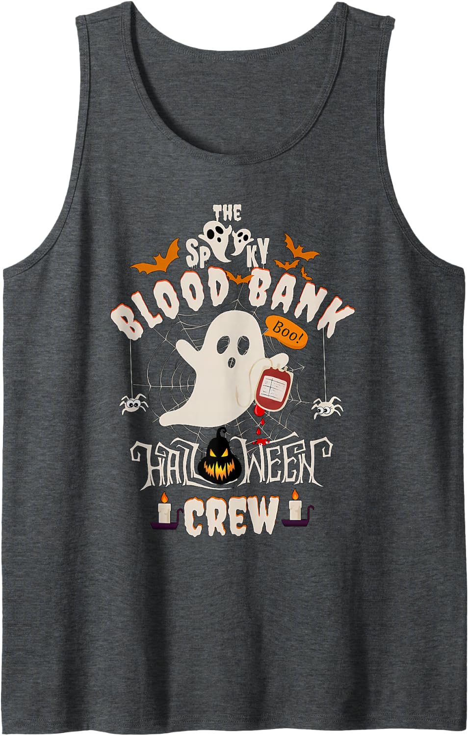 Spooky Blood Bank Halloween Medical Lab Science Laboratory Sleeveless Tank Top - Dark Heather Grey