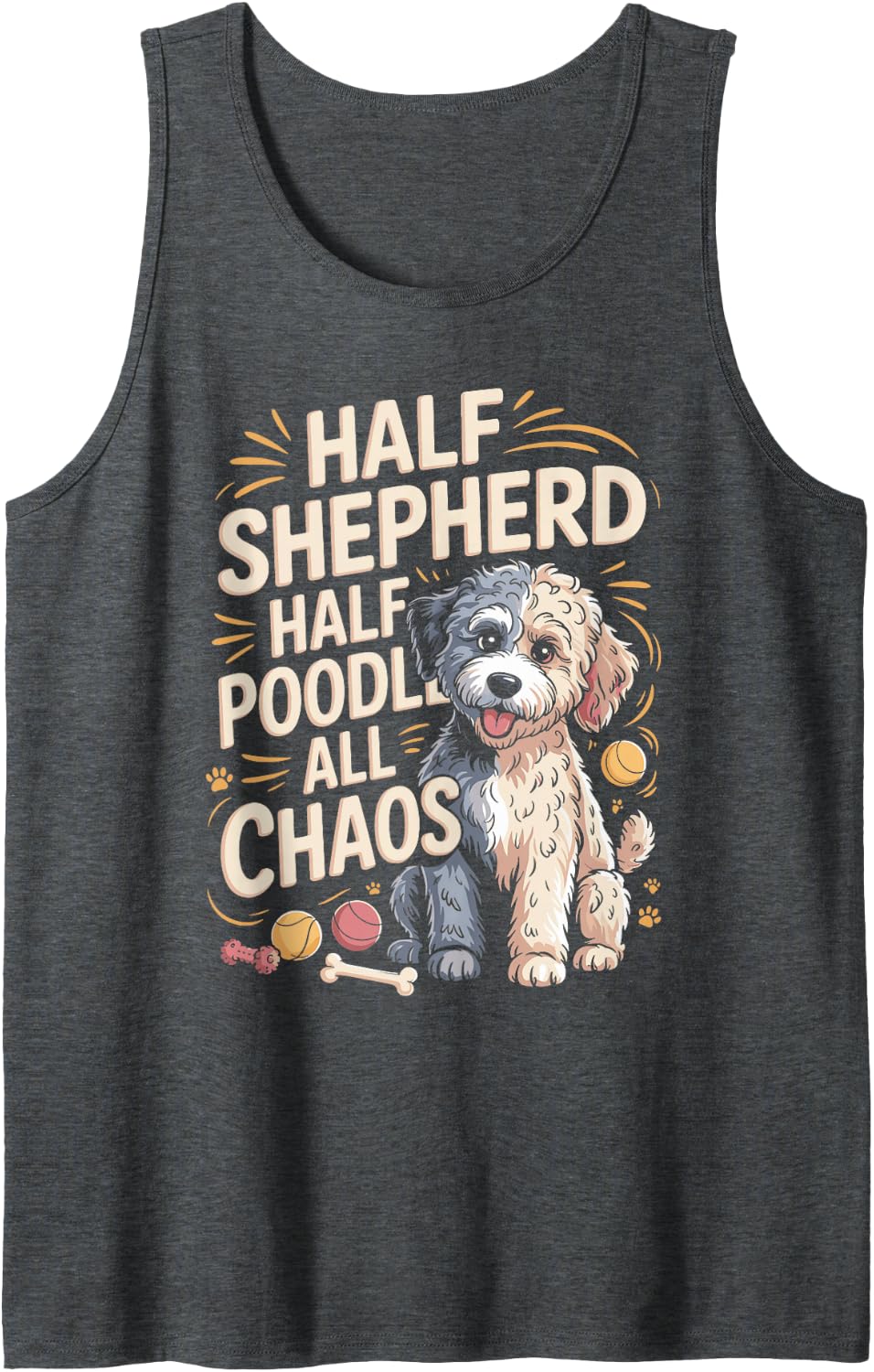 Half Shepherd Half Poodle All Chaos Aussiedoodle Doodle Sleeveless Tank Top - Dark Heather Grey
