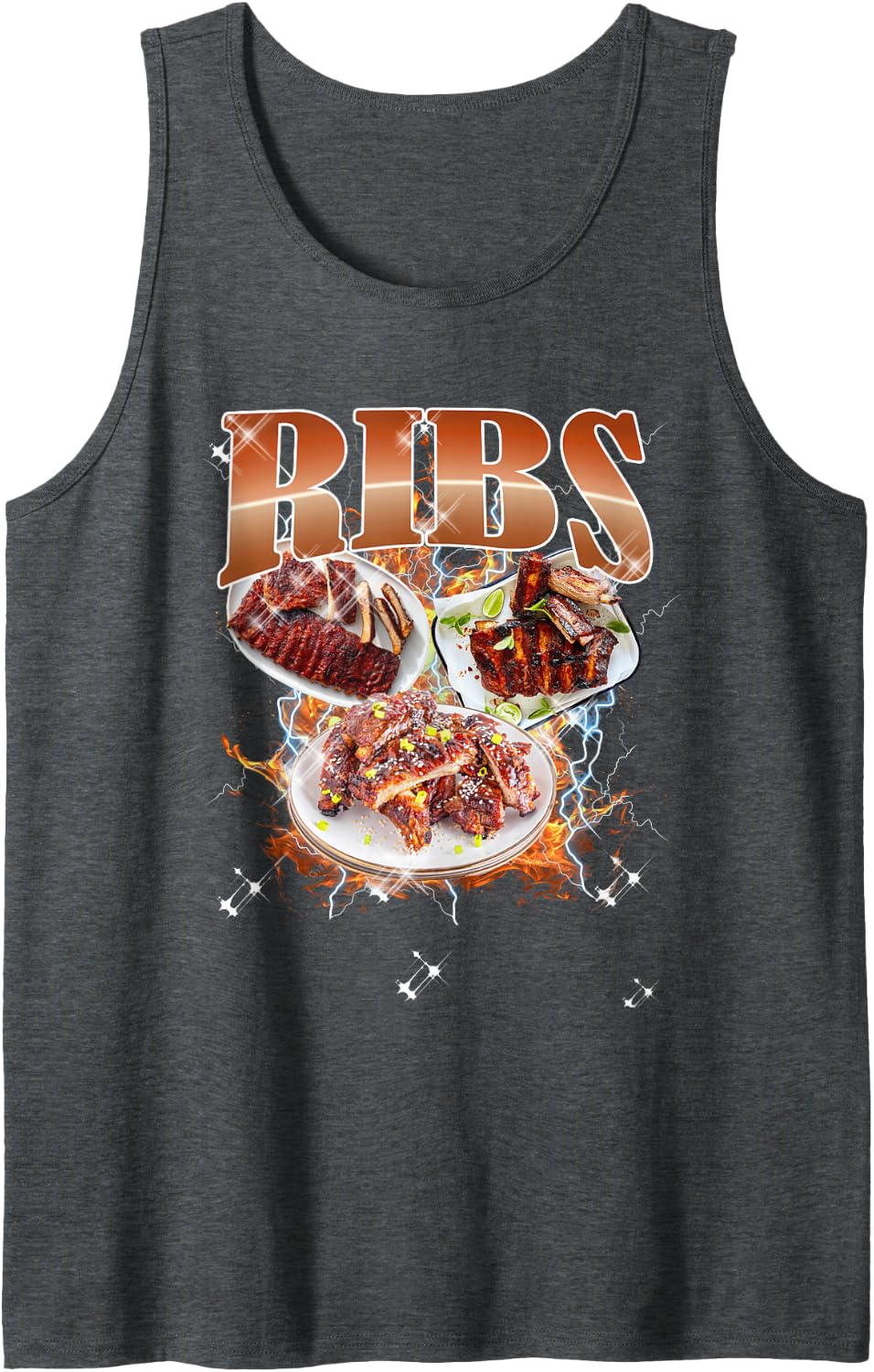 Thanksgiving Ribs Bootleg 90's Rap Rock Vintage Sleeveless Tank Top - Dark Heather Grey