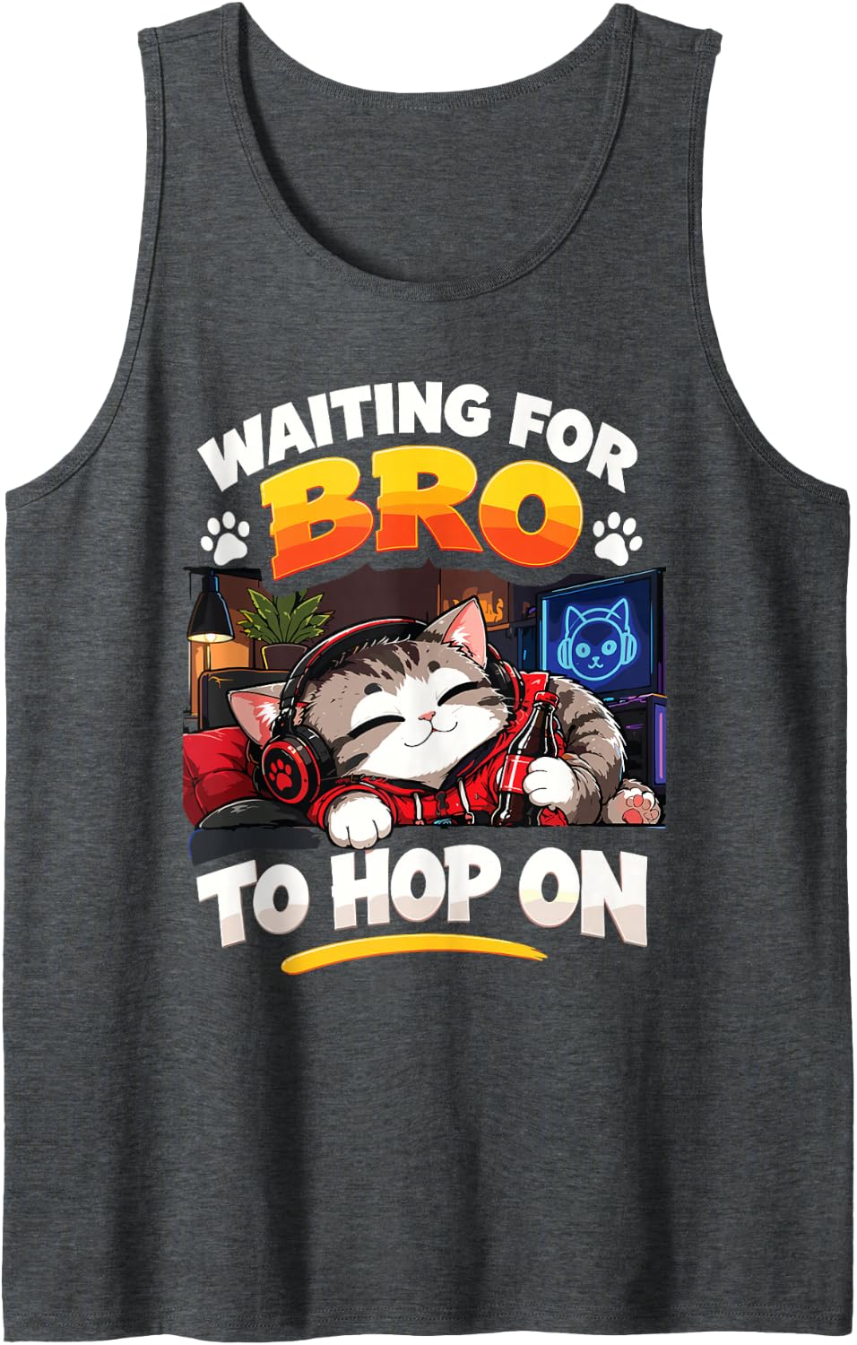 Waiting for Bro to Hop On Gaming Gamer Memes - Sleeveless Tank Top - Dark Heather Grey