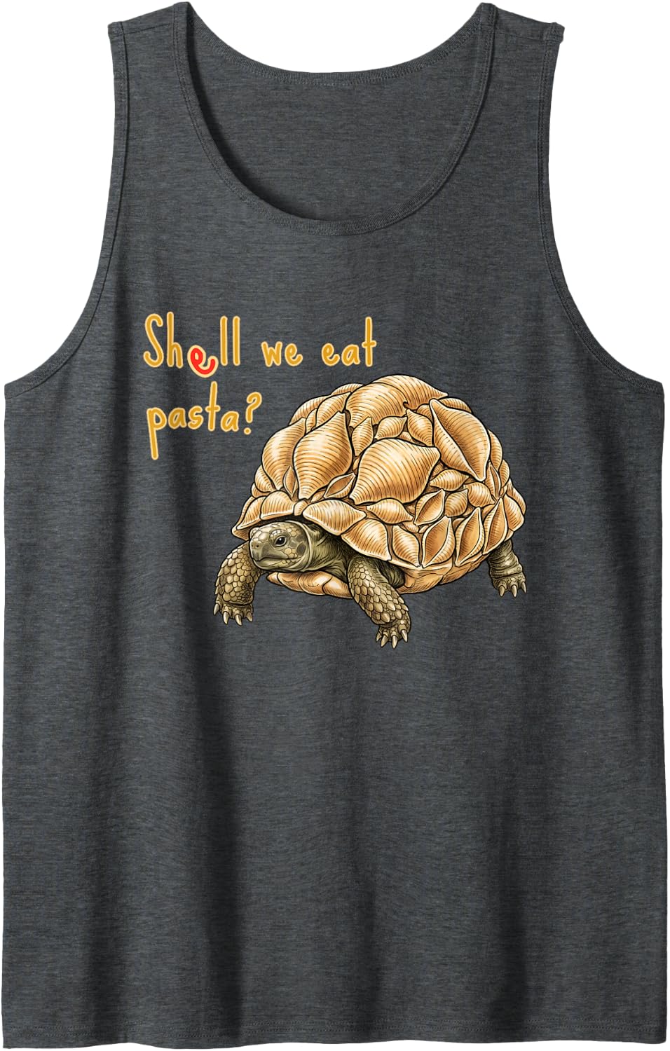 Cute Turtle with Pasta Funny Sleeveless Tank Top - Dark Heather Grey