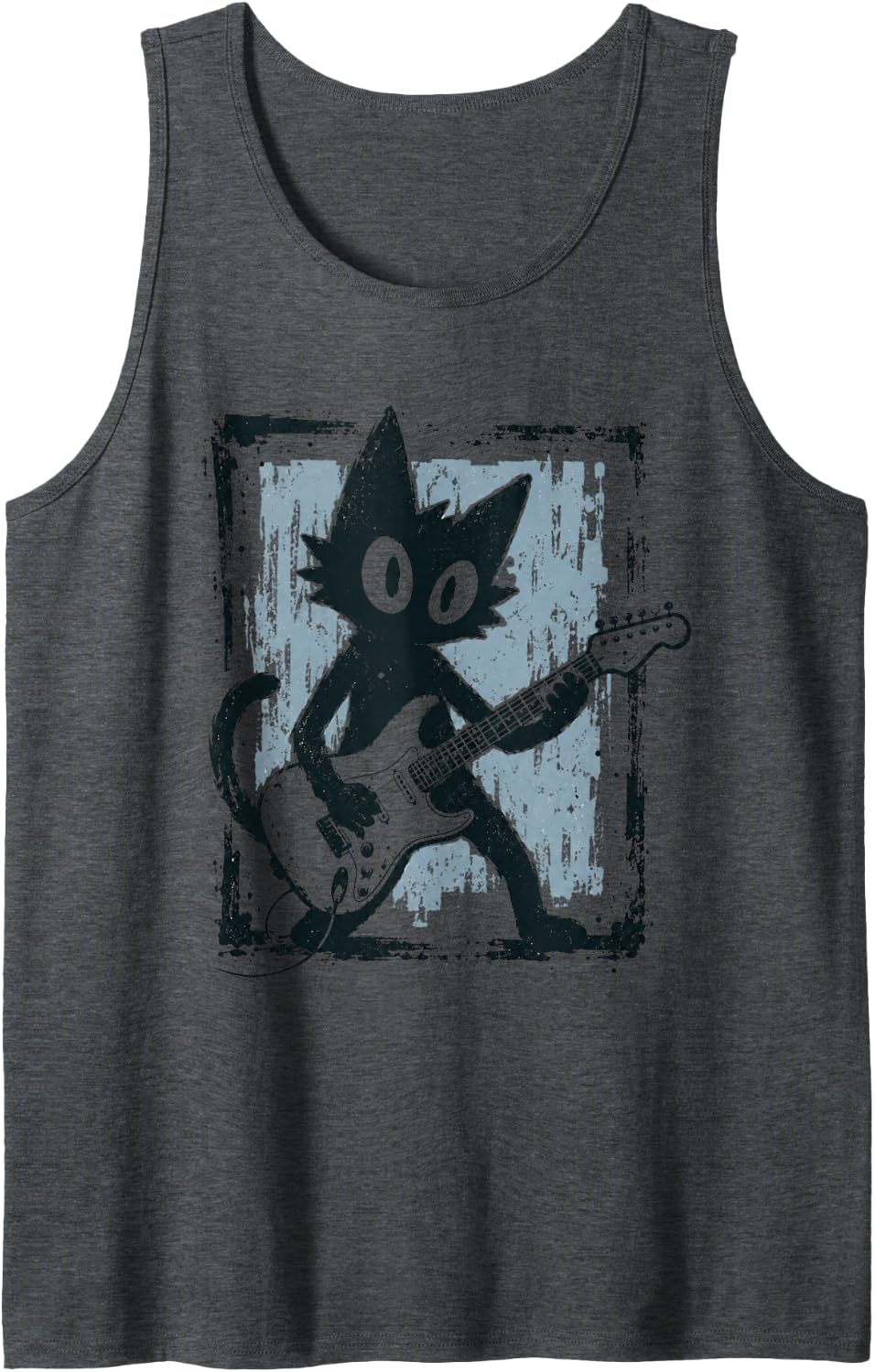 Black Cat Playing Electric Guitar Vintage Punk Rock Music Tank Top - Dark Heather Grey