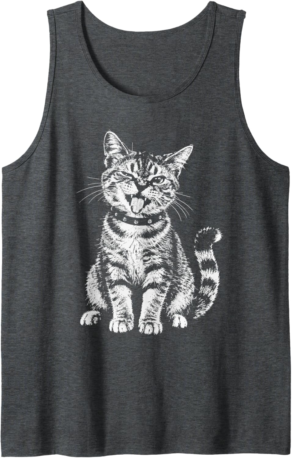 Sassy Punk Cat Y2k Grunge Aesthetic Rebellious Kitten Sleeveless Tank Top - Dark Heather Grey