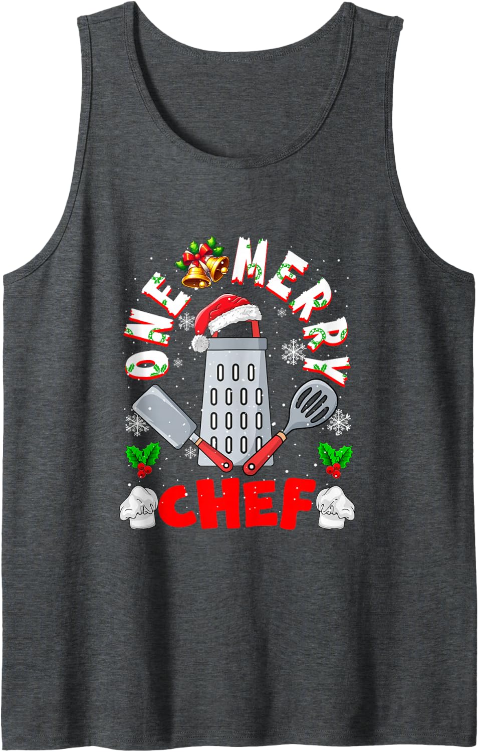 One Merry Chef Christmas Santa Job Tools Matching Party Sleeveless Tank Top - Dark Heather Grey