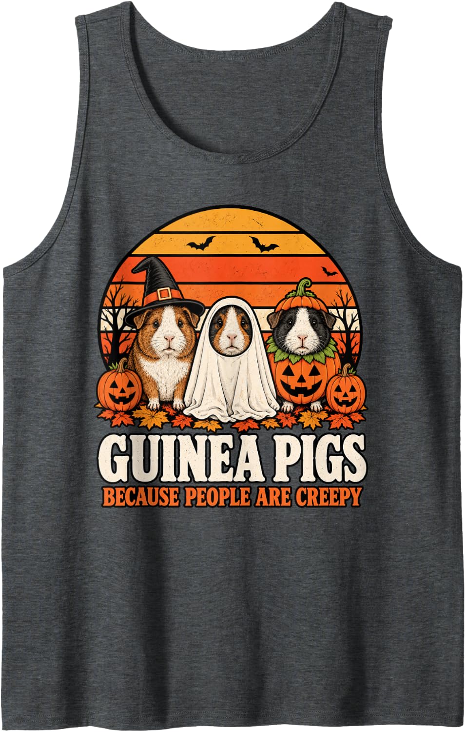Guinea Pigs Because People are Creepy Halloween Sleeveless Tank Top - Dark Heather Grey