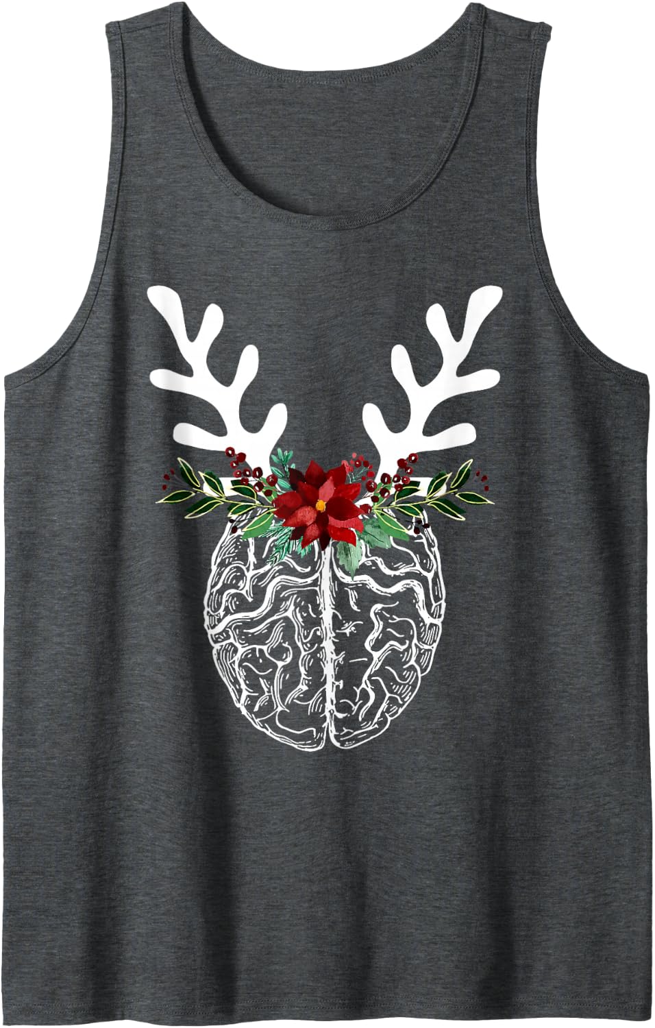 Anatomy Brain Floral Reindeer Christmas Neurology Nurse Sleeveless Tank Top - Dark Heather Grey