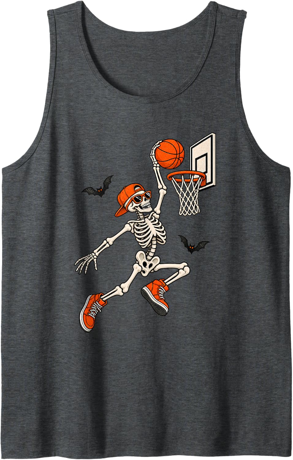 Funny Skeleton Basketball Player Halloween Sunglasses Boys Sleeveless Tank Top - Dark Heather Grey