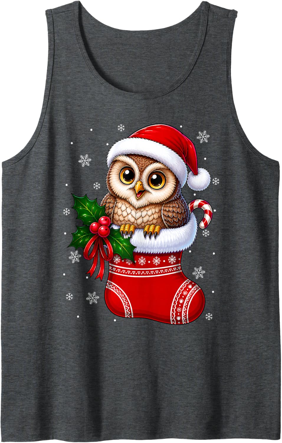 Owl Bird Christmas Stocking Cute Festive Holiday Owl Xmas Sleeveless Tank Top - Dark Heather Grey