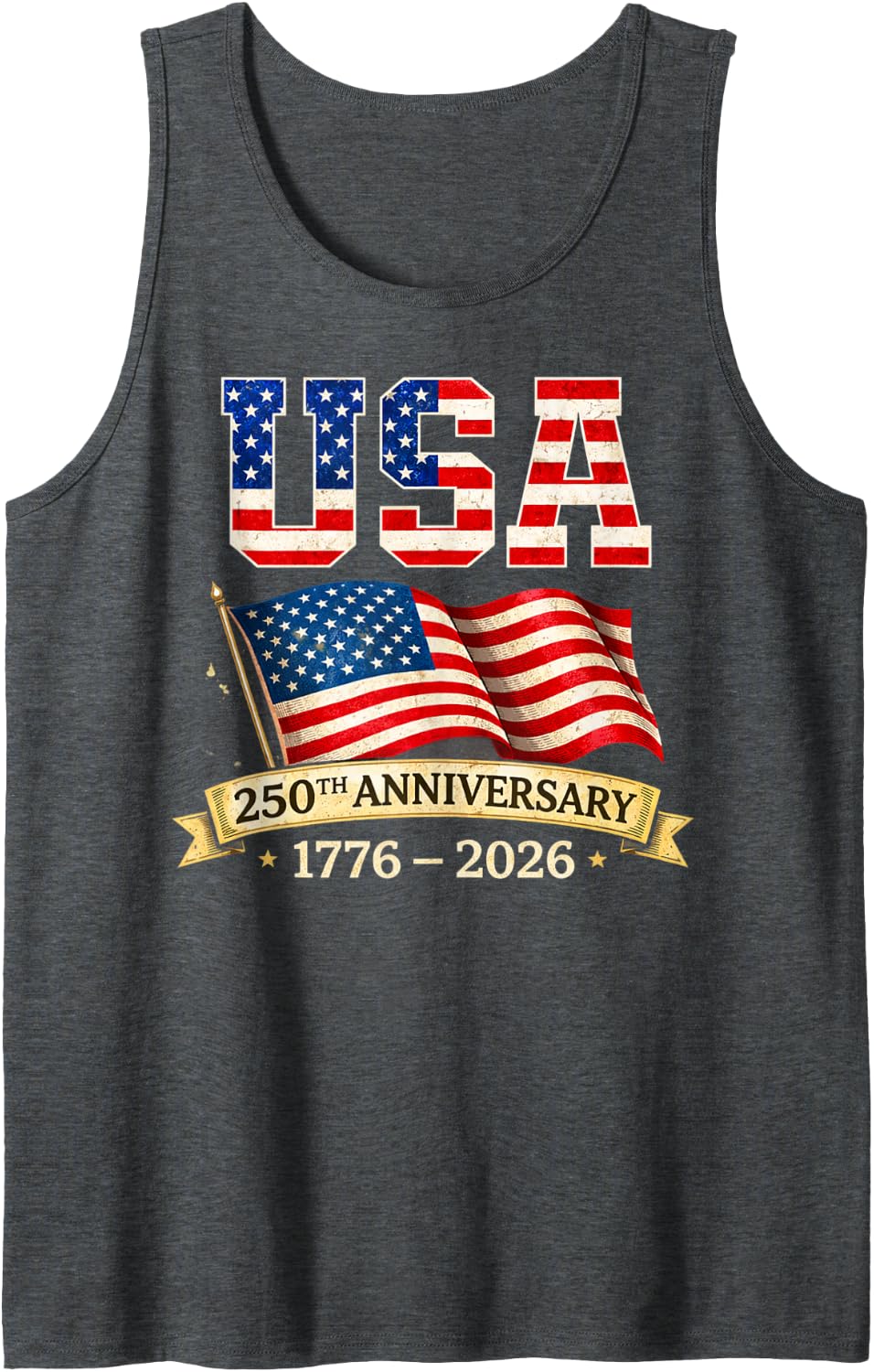 USA 250th Anniversary Celebration 1776-2026 Patriotic Tank Top - Dark Heather Grey