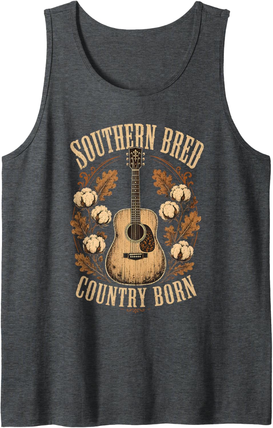 Southern Bred Country Born Vintage Guitar Tank Top - Dark Heather Grey