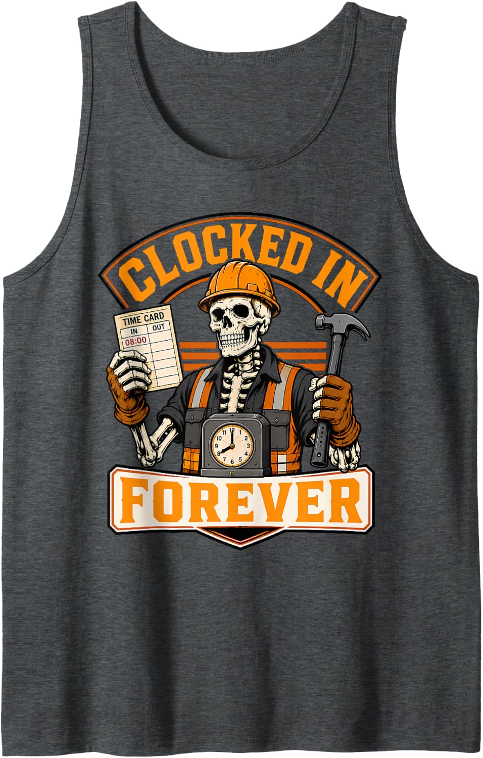 Clocked in Forever Blue Collar Working Class Halloween Sleeveless Tank Top - Dark Heather Grey