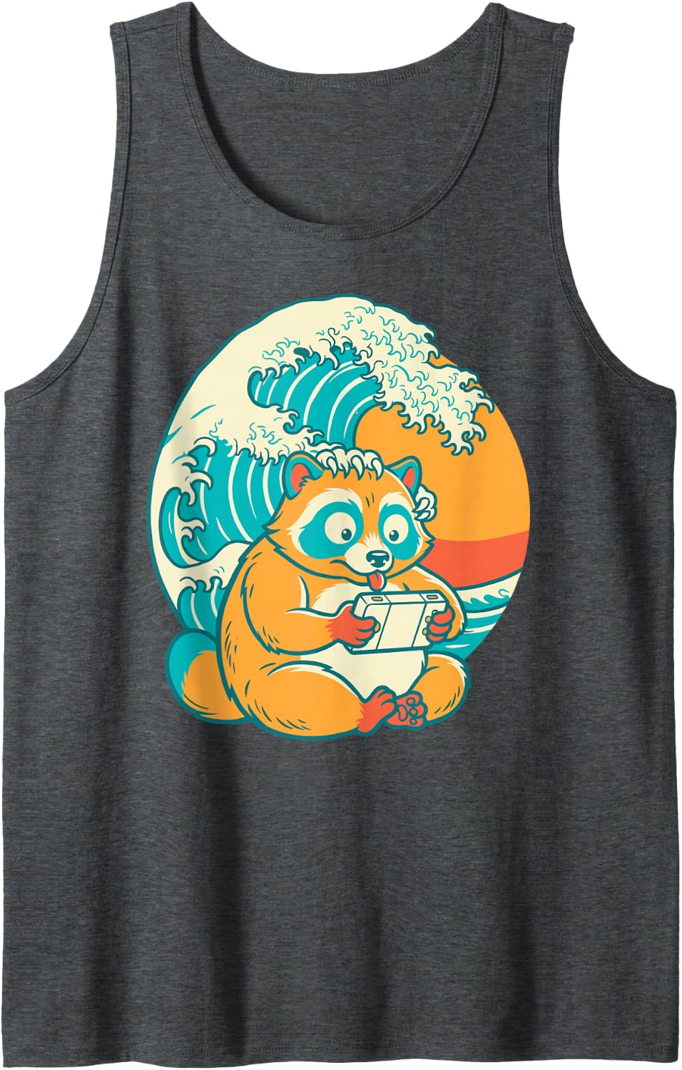 Raccoon Gamer Funny Gaming Wave Humor Animal Lover Trash Sleeveless Tank Top - Dark Heather Grey