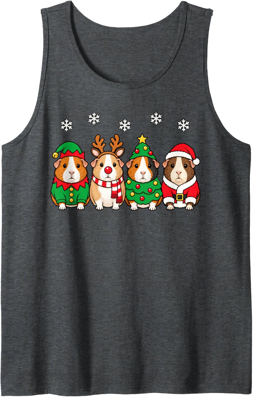 Guinea Pig Christmas Reindeer Santa Sleeveless Tank Top - Dark Heather Grey