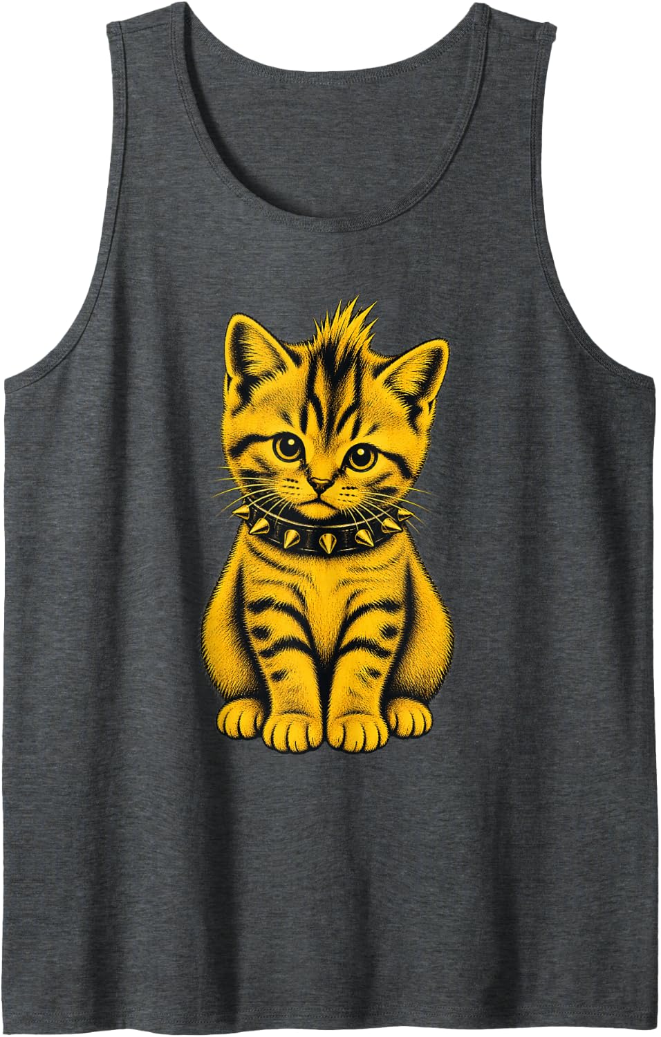 Punk Rock Cat Mohawk Metal Rock & Roll Punk Rocker Music Sleeveless Tank Top - Dark Heather Grey