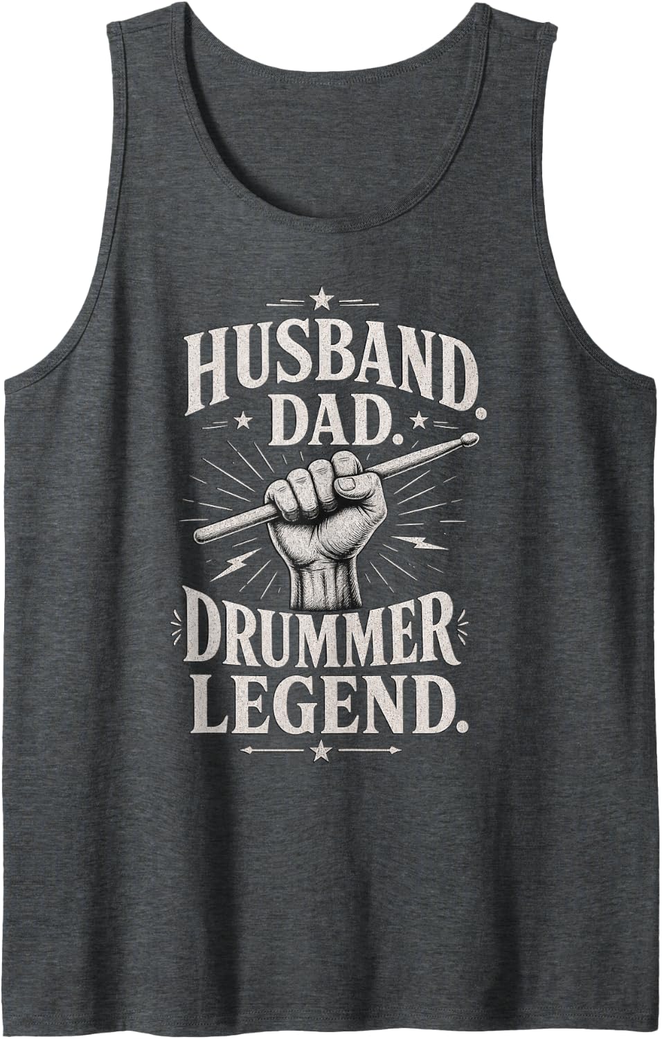 Husband Dad Drummer Fist Holding Drumstick Design Tank Top - Dark Heather Grey