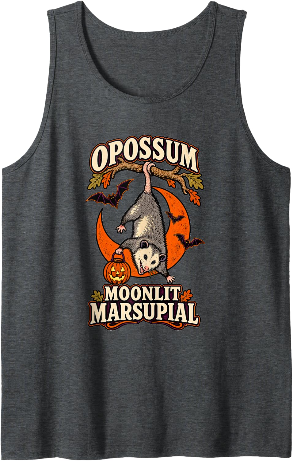 Moonlit Marsupial Vintage Opossum Halloween T-Shirt Tank Top - Dark Heather Grey