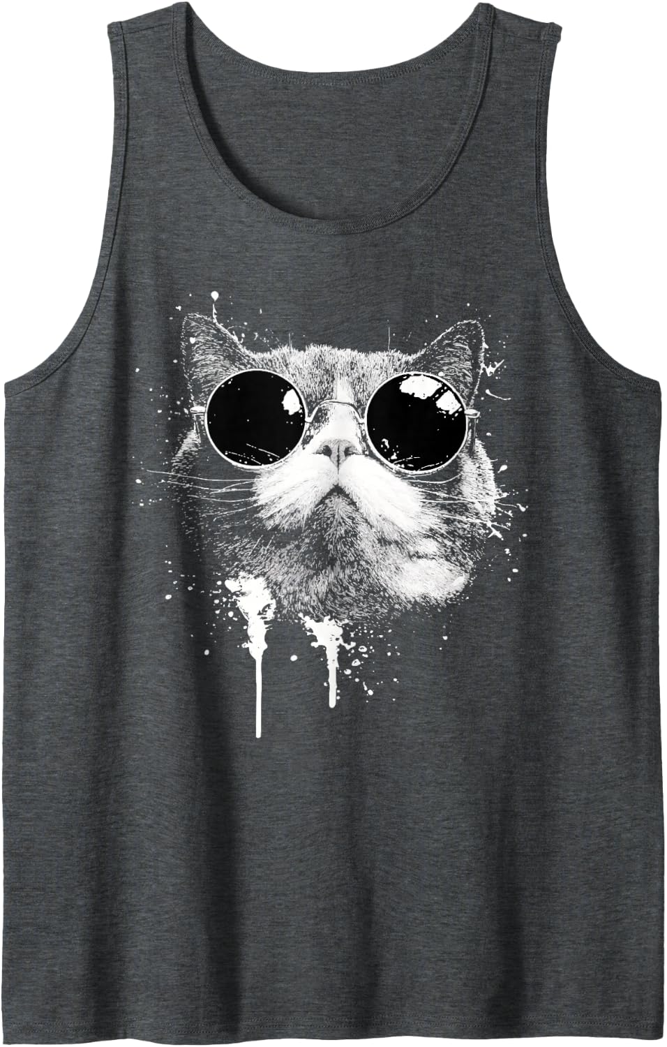 Splash Art Grunge Style British Shorthair Cat Wearing Shades Tank Top - Dark Heather Grey