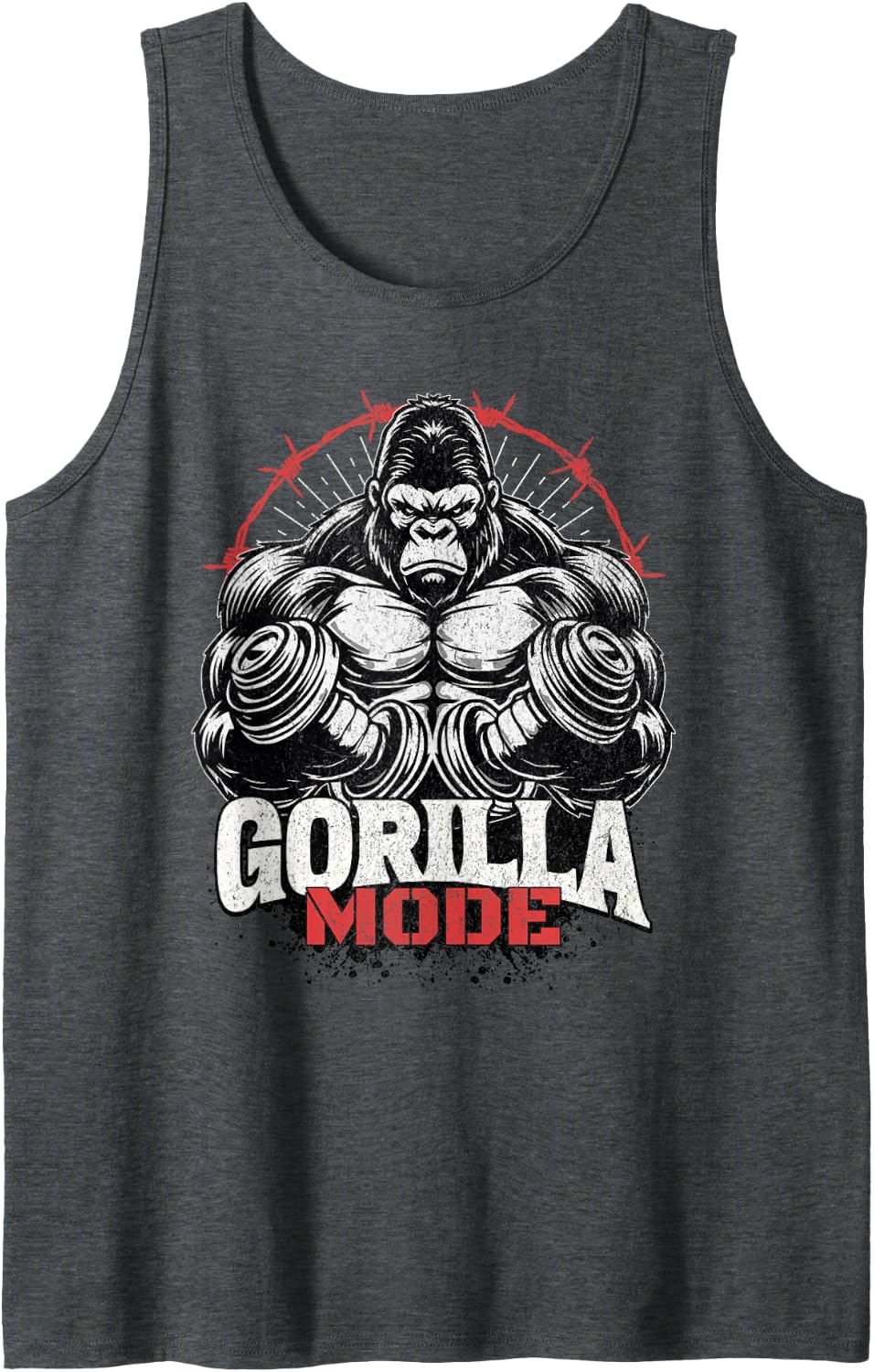 Gorilla Mode Workout Exercise Weights Weights Strong Gym Tank Top - Dark Heather Grey